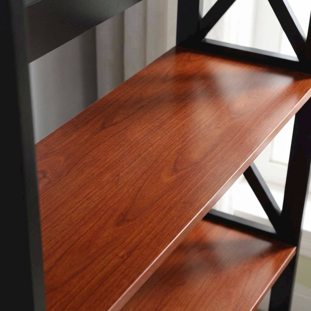 Alt View 2. FurniFact - Wooden 5-Tier Bookcase - Storage Drawer - Cherry.