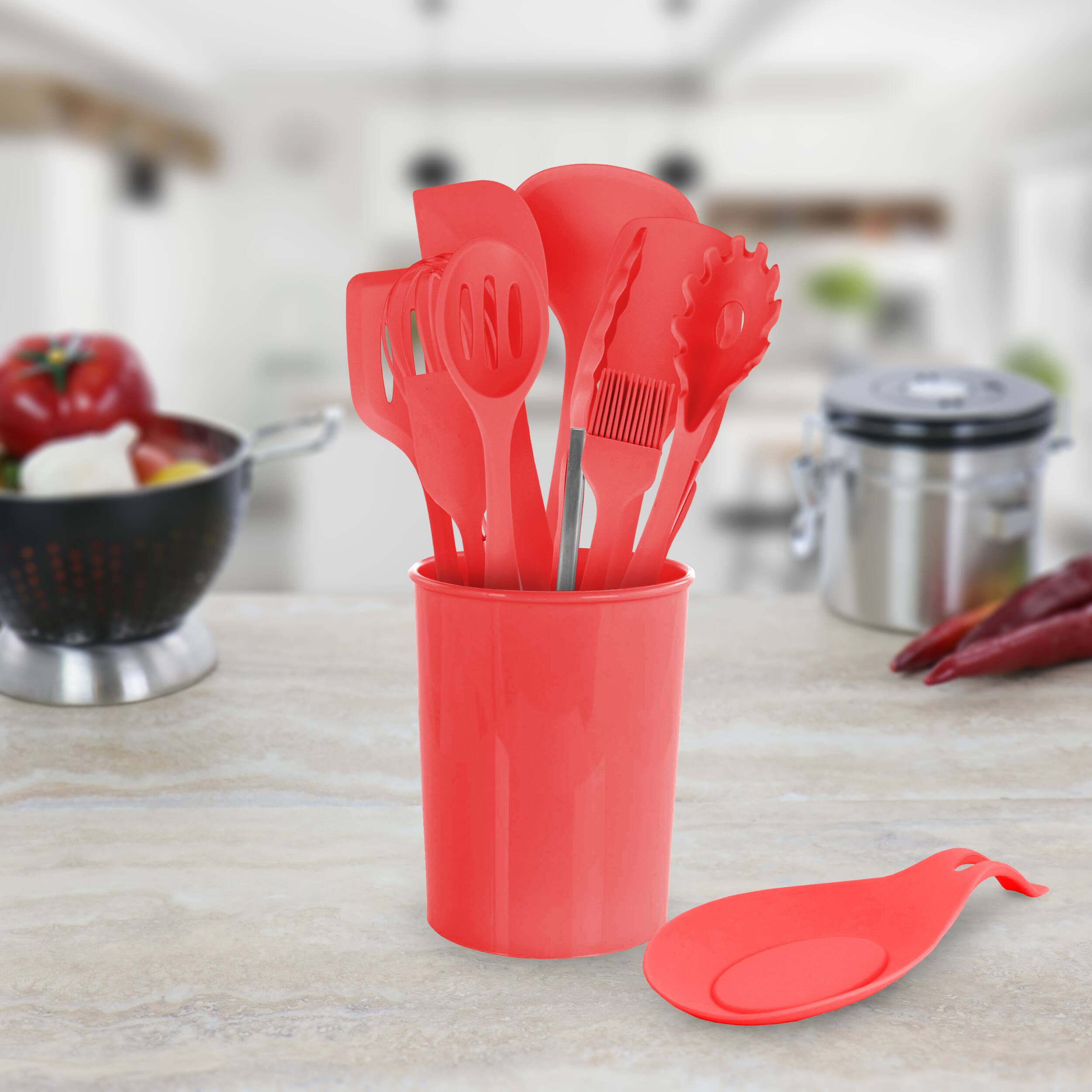 Alt View 5. MegaChef - MegaChef Red Silicone Cooking Utensils, Set of 12 - Red.
