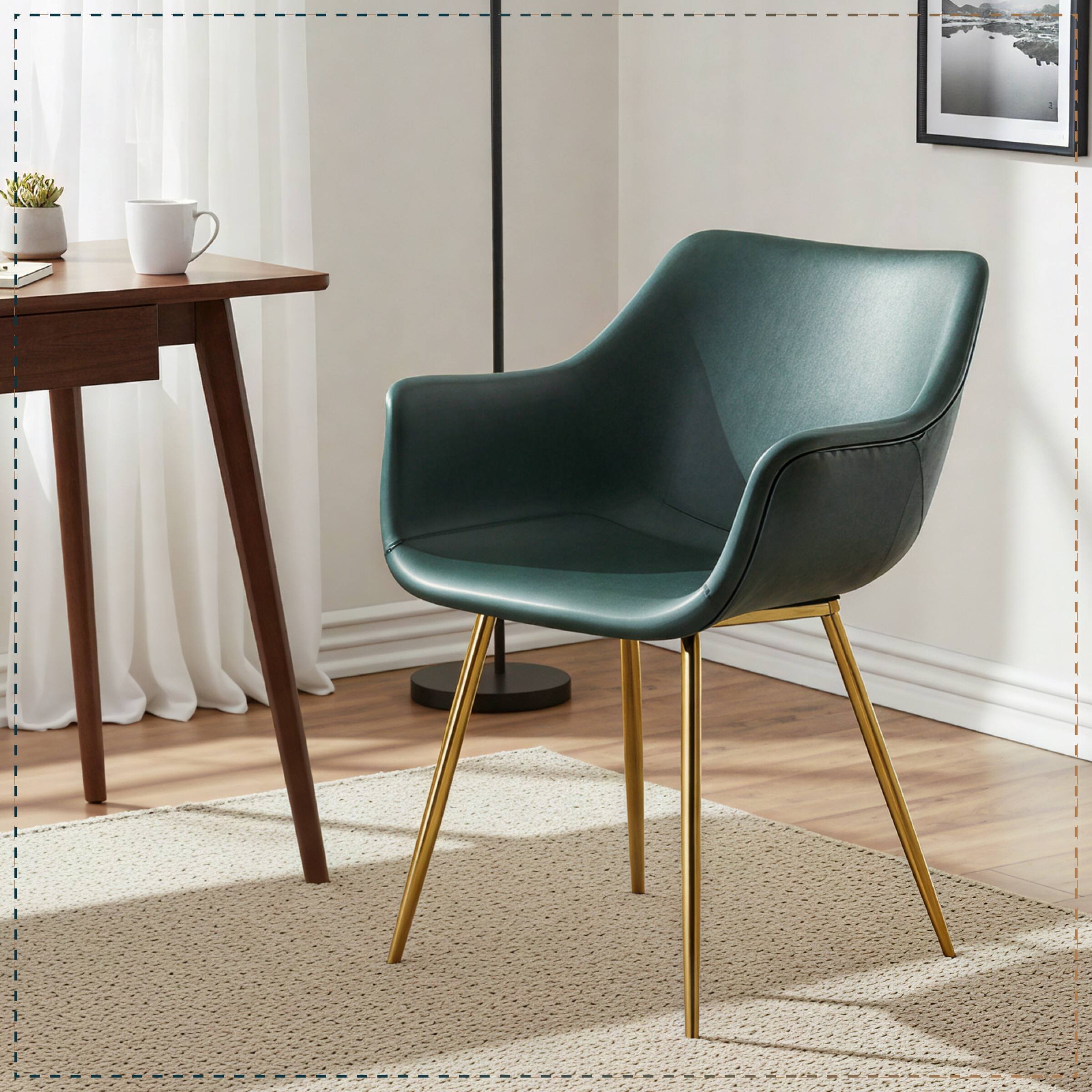 Angle. LeisureMod - Markley Modern Distressed Leather Dining Chair - Ergonomic Upholstered Accent Kitchen Chair with Metal Legs - Olive Green.