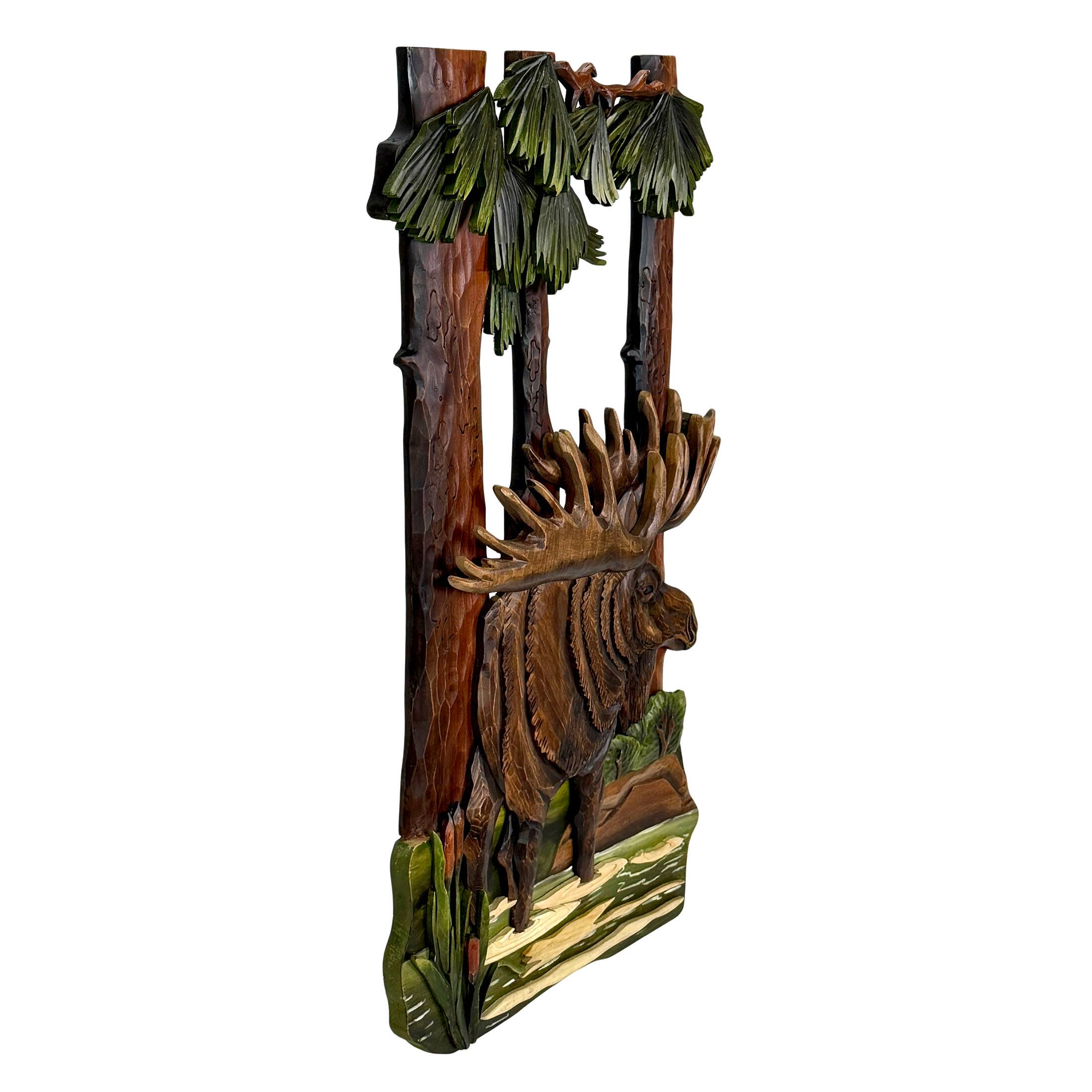 Alt View 1. Zeckos - 31x17 Intarsia Wood Moose Wall Sculpture Rustic Cabin Lodge Wildlife Decor - Brown.