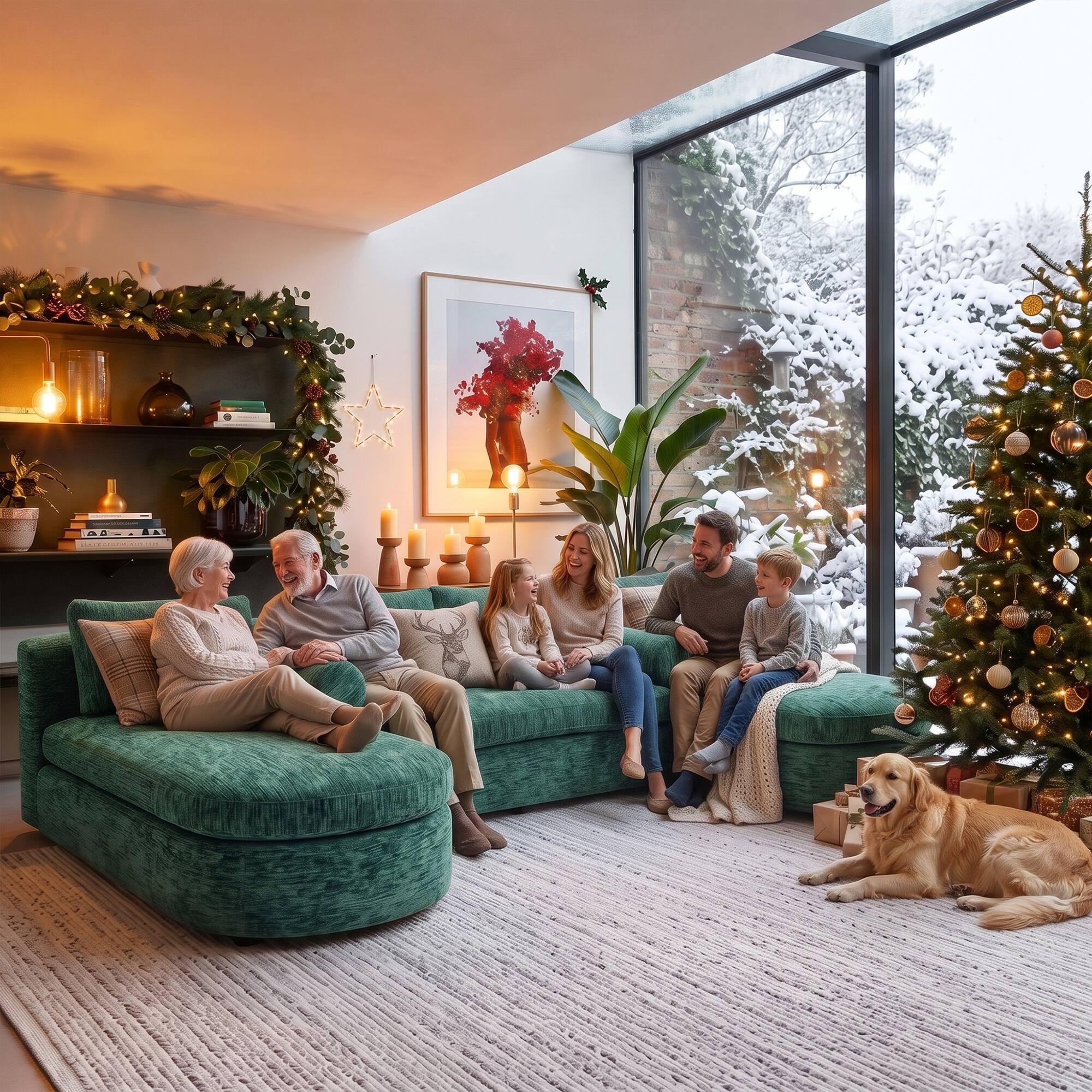Angle. Famapy - Oversized Modular Sectional Sofa with Double Chaise, 6-Seater Compressed U-Shaped Couch - Dark Green.