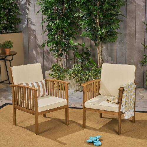 Angle. APRILSOUL - Patio Set Outdoor Acacia Wood Modern Club Chair Conversation Set Foldable End Table Brown Patina Cream Cushion - Brown,Cream,Teak.