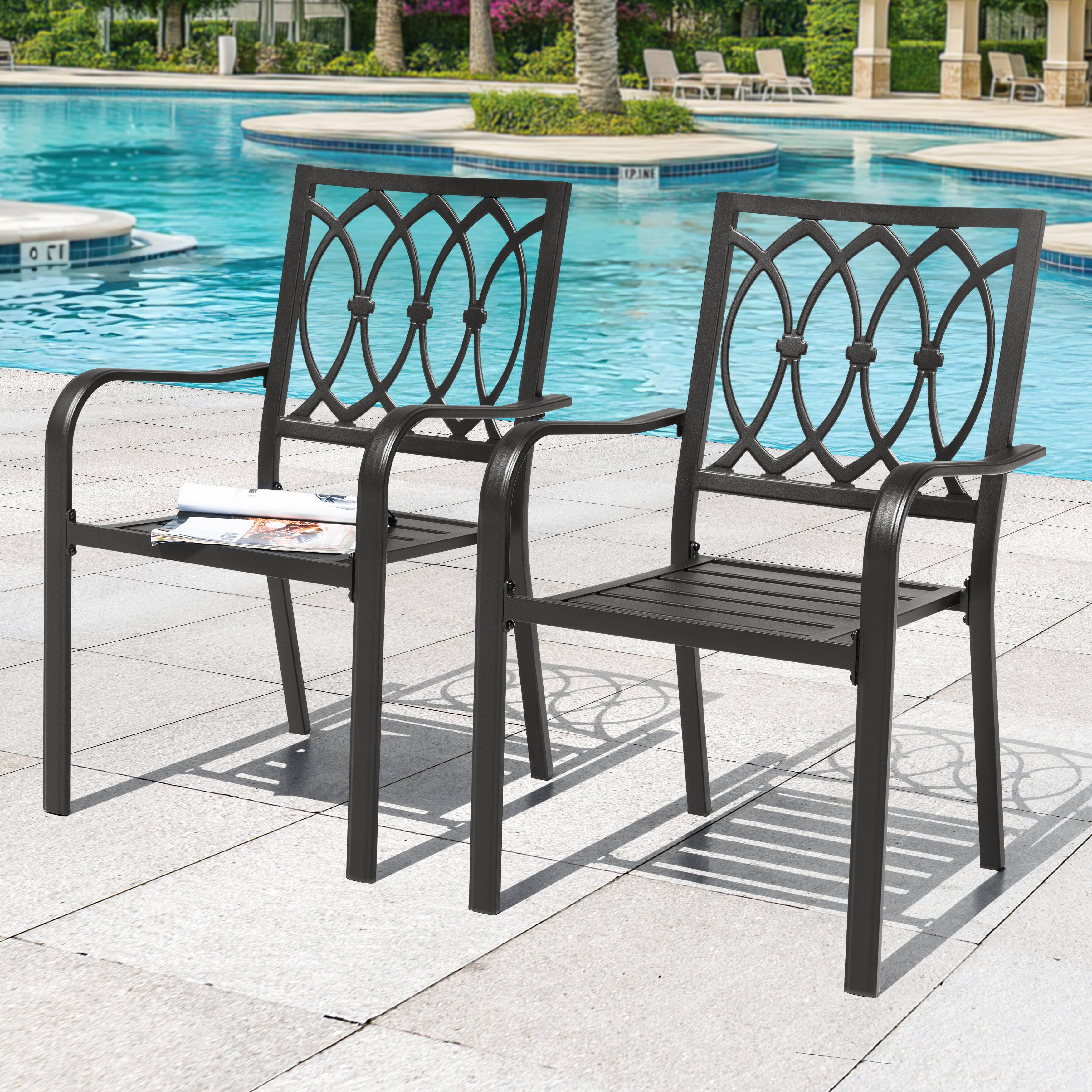 Left. Nuu Garden - Patio 2-Piece Dining Chairs, Ventilated Slatted Seat and Curved Armrests - Black.