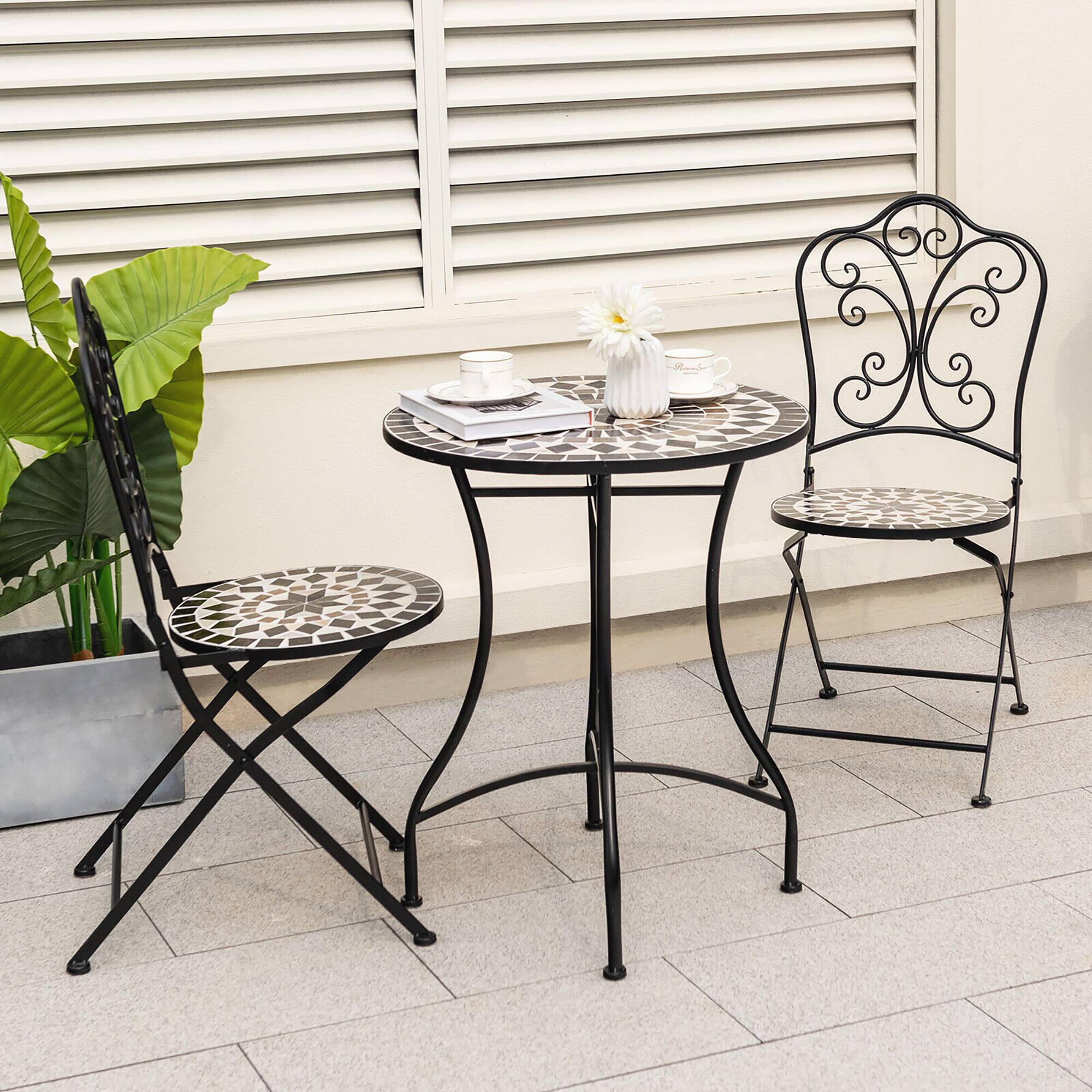 Alt View 1. Gymax - Gymax 24'' Bistro Table w/ Ceramic Tile Tabletop Heavy-Duty Metal Structure Patio - As Picture Shows.
