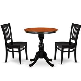 East West Furniture - 3-Piece Dinner Table Set Consist of Mid Century Table and 2 Wooden Chairs with Slatted Back - Black - Multi-Color