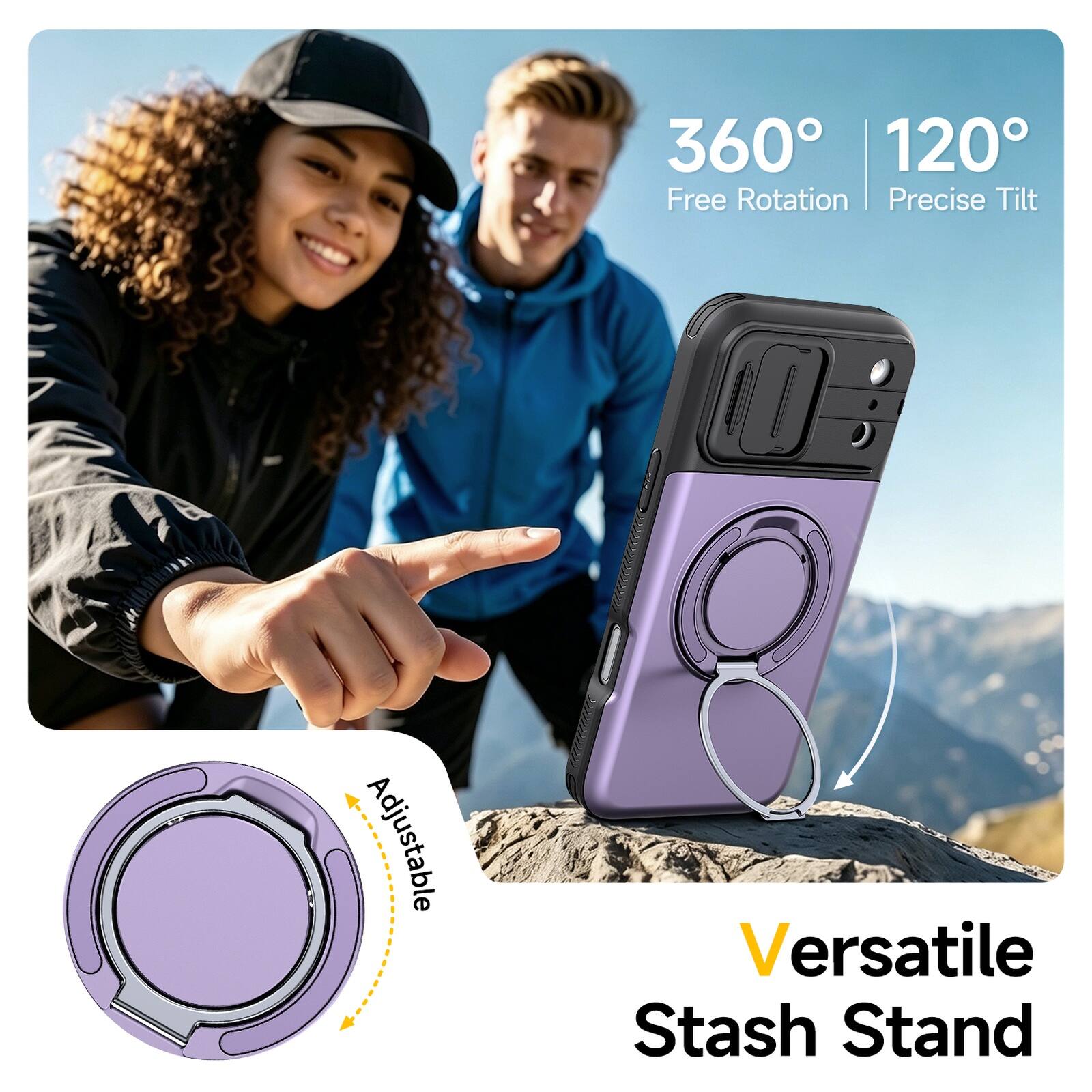 360° 120° Free Rotation | Precise Tilt  
Adjustable  
Versatile Stash Stand