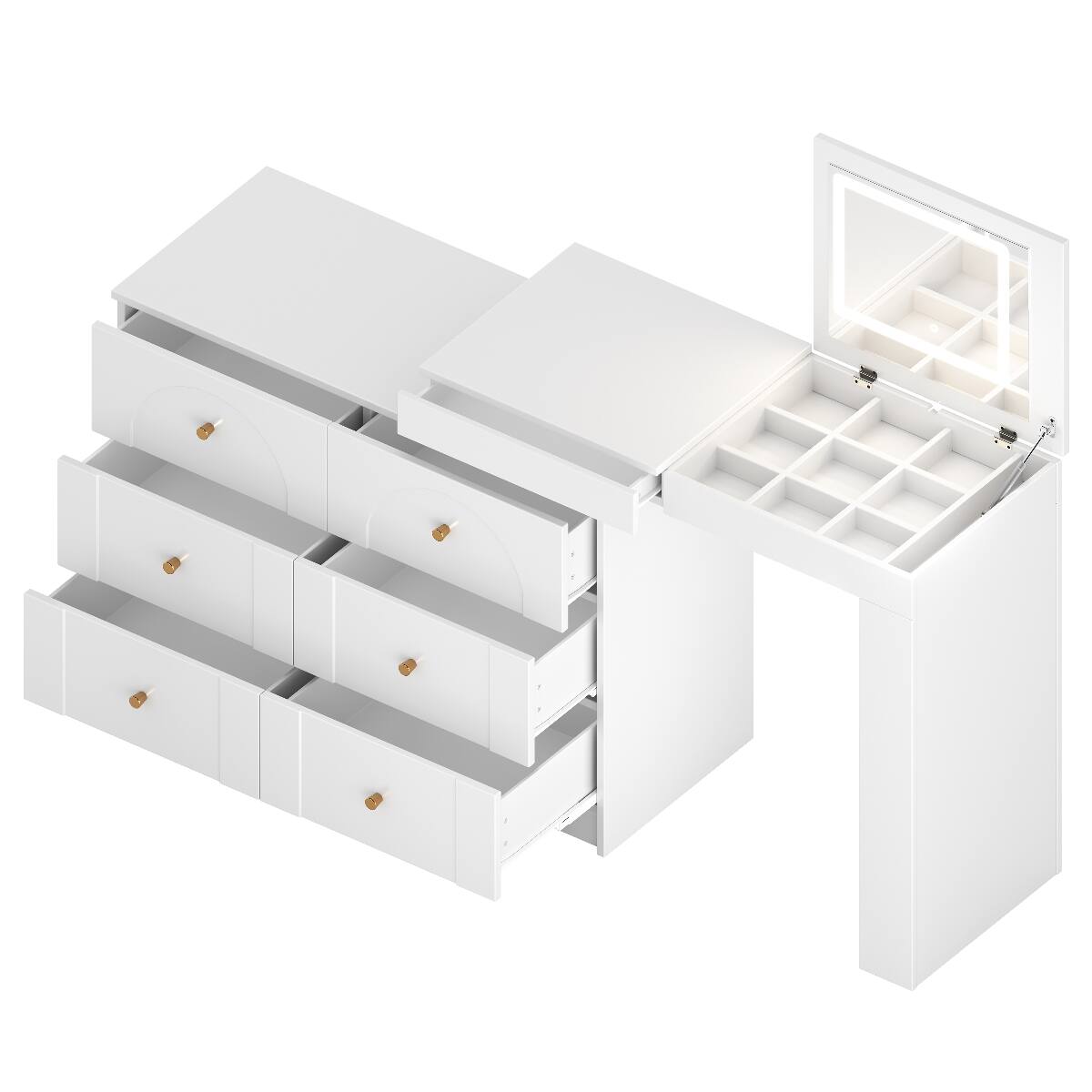 Alt View 4. Loheer - Loheer White Makeup Vanity Desk with Mirror and Lights, Flip Top Vanity Table with Storage - White.