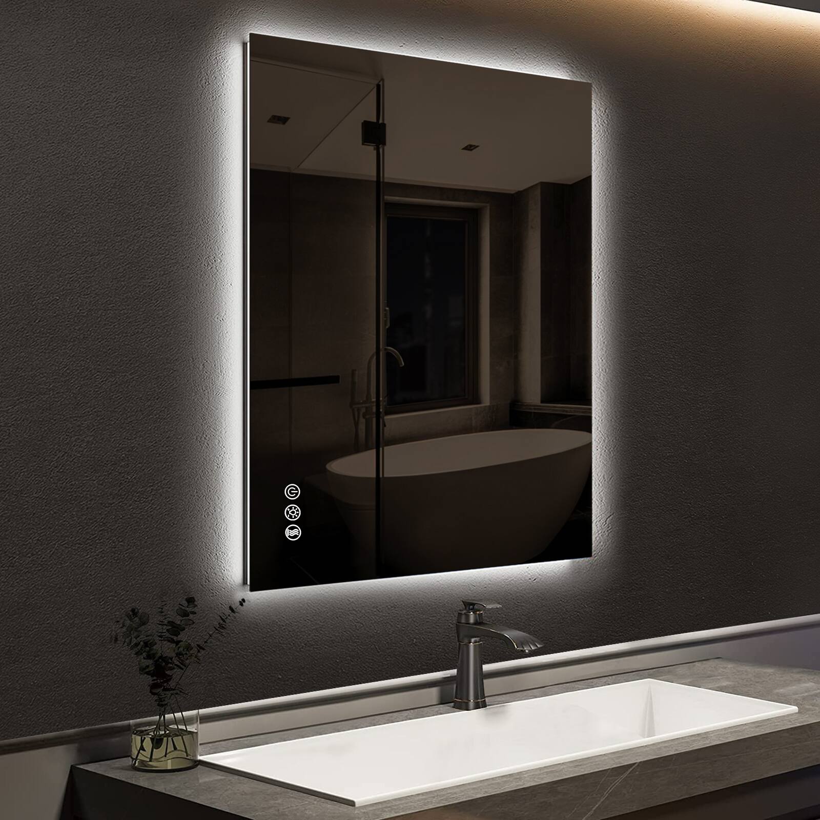 Front. LOVMOR - Lovmor 30x24 Inch LED Bathroom Mirror with Anti Fog Dimmable Lights 3 Color Temperature Memory Function ETL Certified - slive.