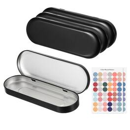 Unique Bargains - 2pcs Metal Tin Box, 6.9x2.4x0.7" Oval Hinged Lid with Self-Adhesive Sticker, Mini Storage for Candy Drawing Pin Crafts - Black