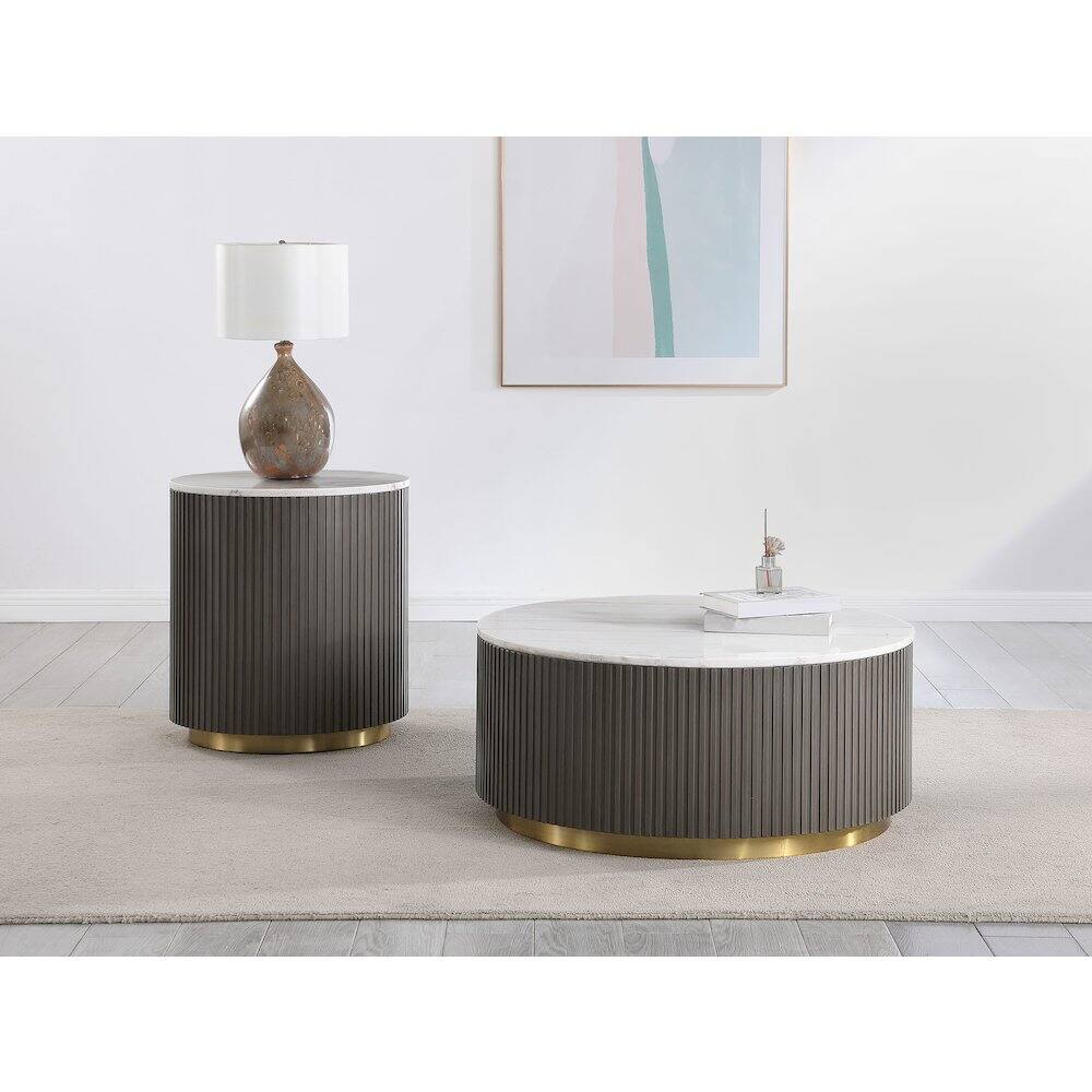 Alt View 2. Coaster Co. of America - Jason Round Marble Top Coffee Table White and Charcoal - White Marble.