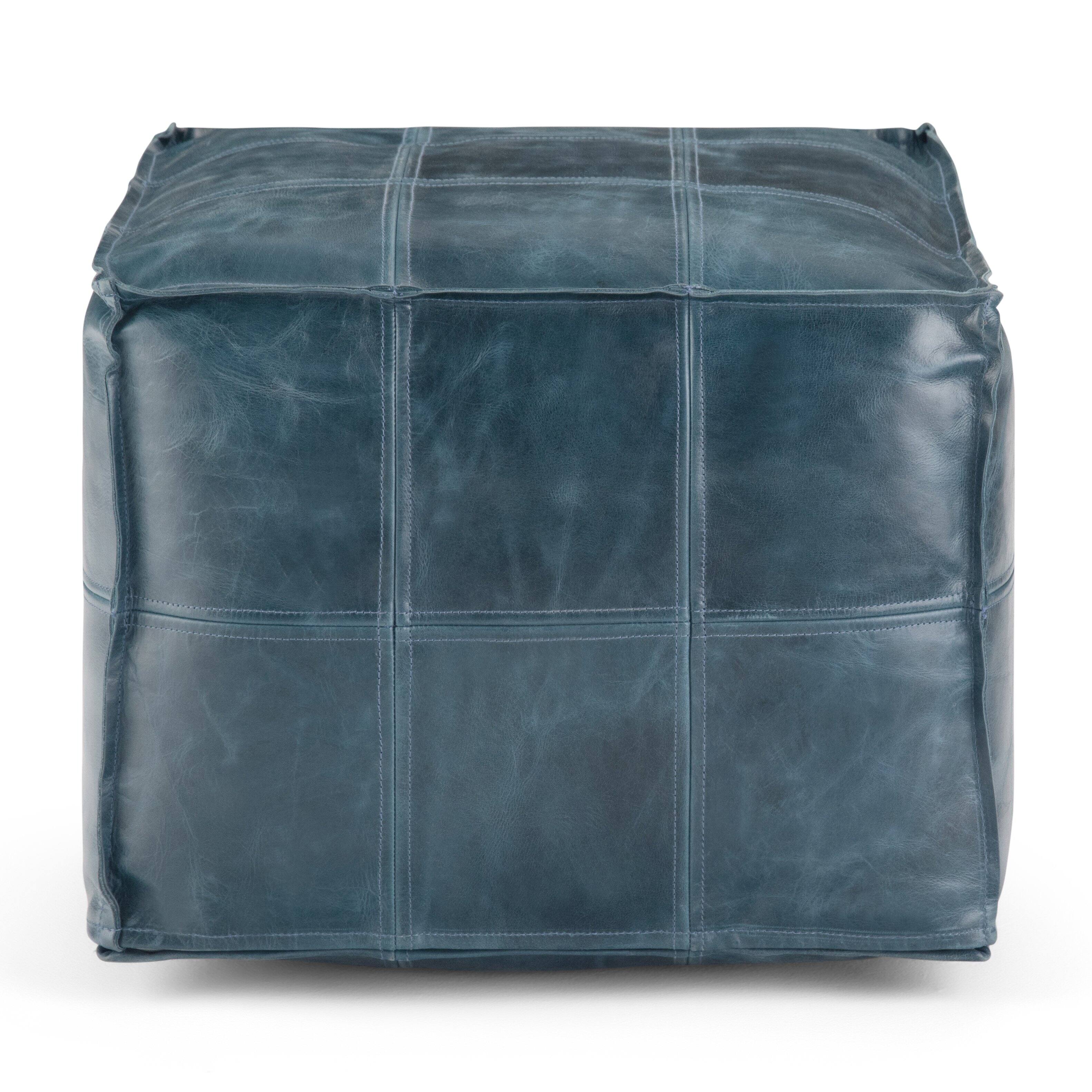Left. Simpli Home - Manning Square Contemporary Leather/Polystyrene Pouf - Teal.