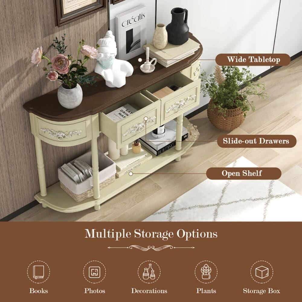 Cialis Wide Tabletop DRIN EAT NAP Slide-out Drawers PRELE Open Shelf Multiple Storage Options Books Photos Decorations Plants Storage Box