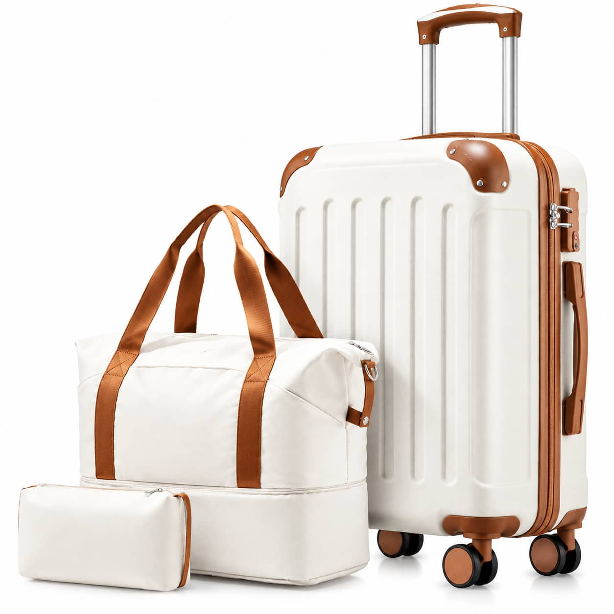 LUGGEX - 20 Inch Carry On Luggage Airline Approved Hardside Suitcase with TSA Lock and Tote Bag - EX-Lite - White