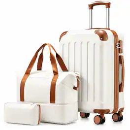 LUGGEX - 20 Inch Carry On Luggage Airline Approved Hardside Suitcase with TSA Lock and Tote Bag - EX-Lite - White