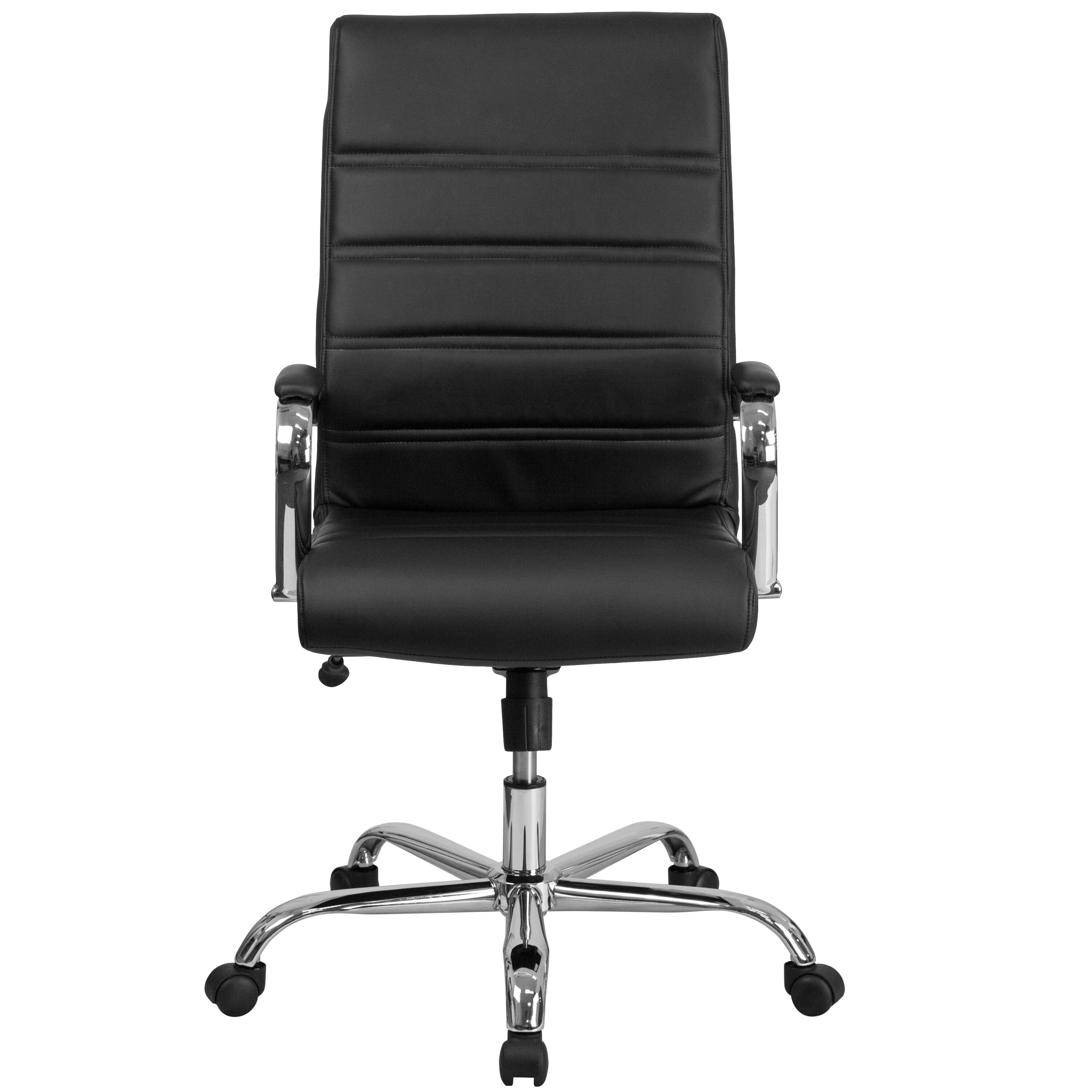 Alt View 7. Emma + Oliver - High Back Executive Swivel Office Chair with Metal Frame and Arms - Black LeatherSoft/Chrome Frame.