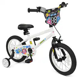 Costway - 14 Inch Kids Bike with Training Wheels, Dual Hand & Coaster Brakes, Adjustable Seat - White