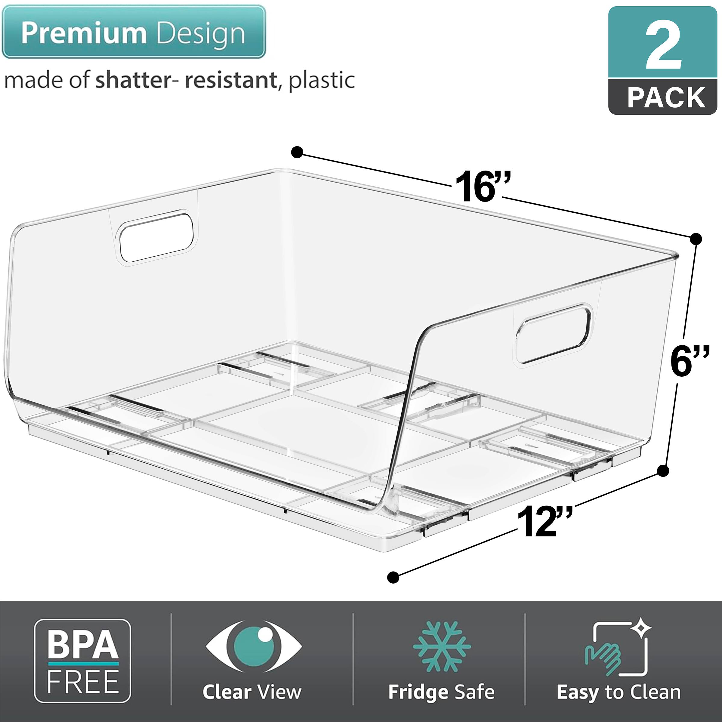 Premium Design  
made of shatter-resistant, plastic  

2 PACK  

16" x 12" x 6"  

BPA FREE  
Clear View  
Fridge Safe  
Easy to Clean