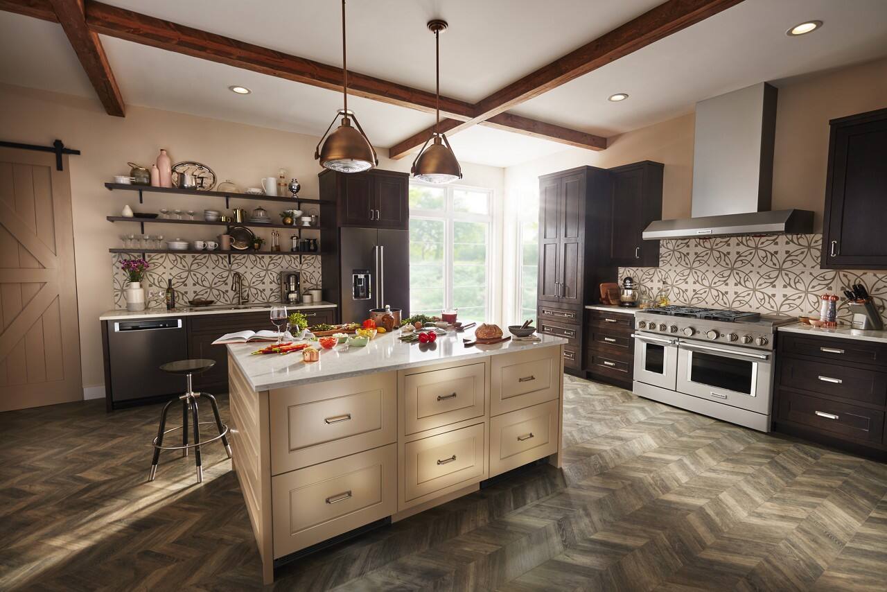 Left. KitchenAid - 4.29 Cu. Ft. Built-In Mini Fridge with Double-Drawer Refrigerator/Freezer - Custom Panel Ready.