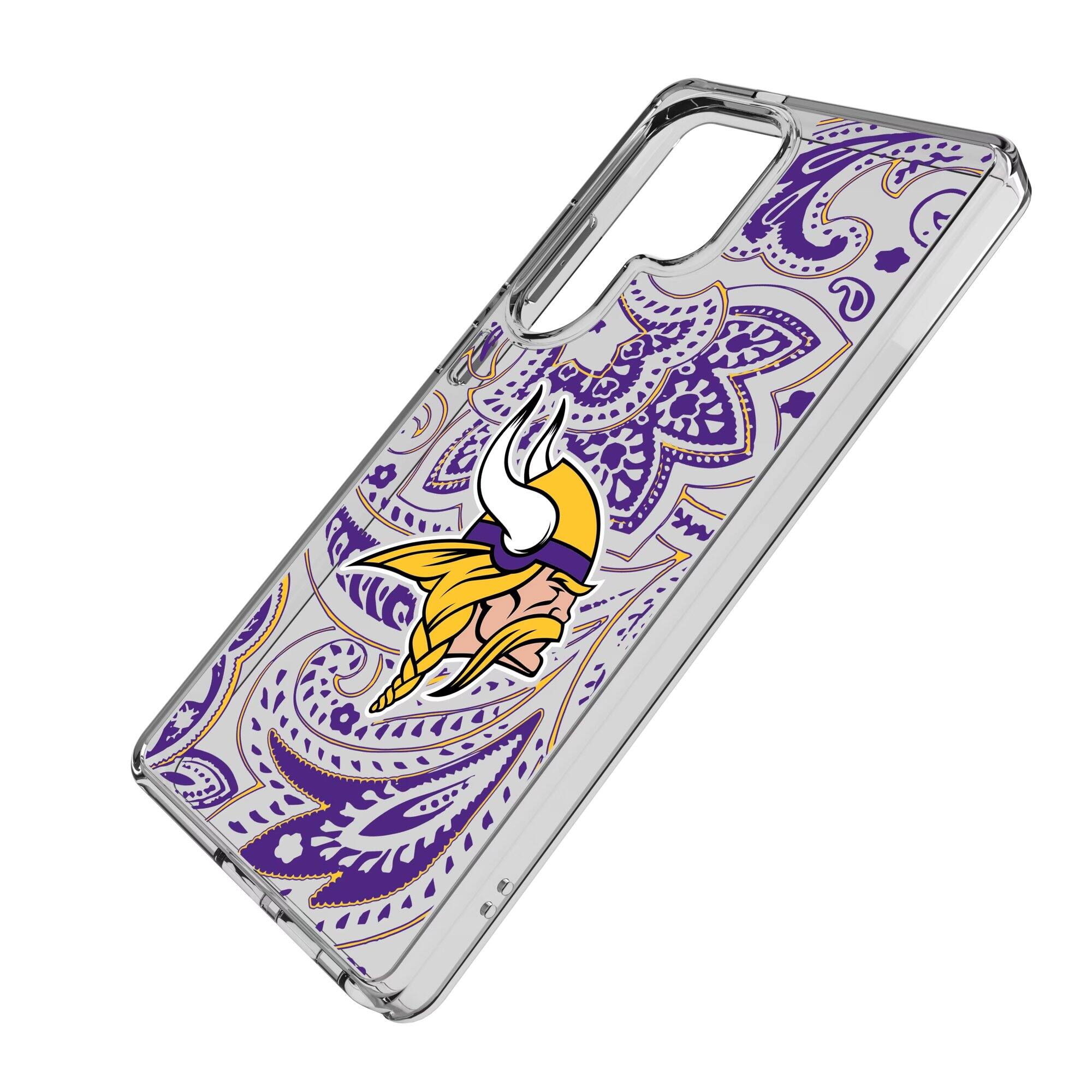 Alt View 1. Keyscaper - Minnesota Vikings Galaxy Clear Paisley Design Case - S23 Ultra - Multicolor.