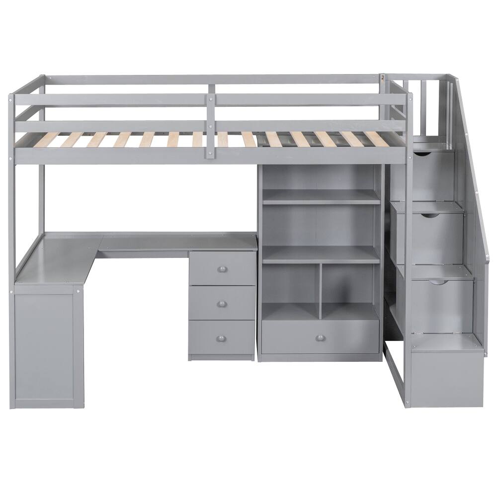 Alt View 4. Loheer - Loheer Twin Loft Bed with Desk and Storage Stairs Gray - Gray.