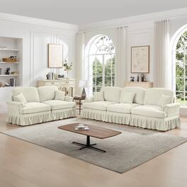 Anysun - Classic 2-Piece Chenille Sofa Set (3+2 Seat Sofa) - Flared Arms, Ruffled Skirt & Spindle Legs for Living Room - Beige