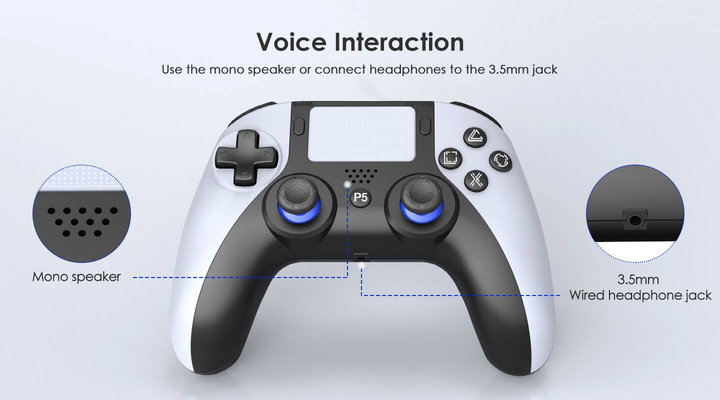 Voice Interaction  
Use the mono speaker or connect headphones to the 3.5mm jack  

- Mono speaker  
- Wired headphone jack