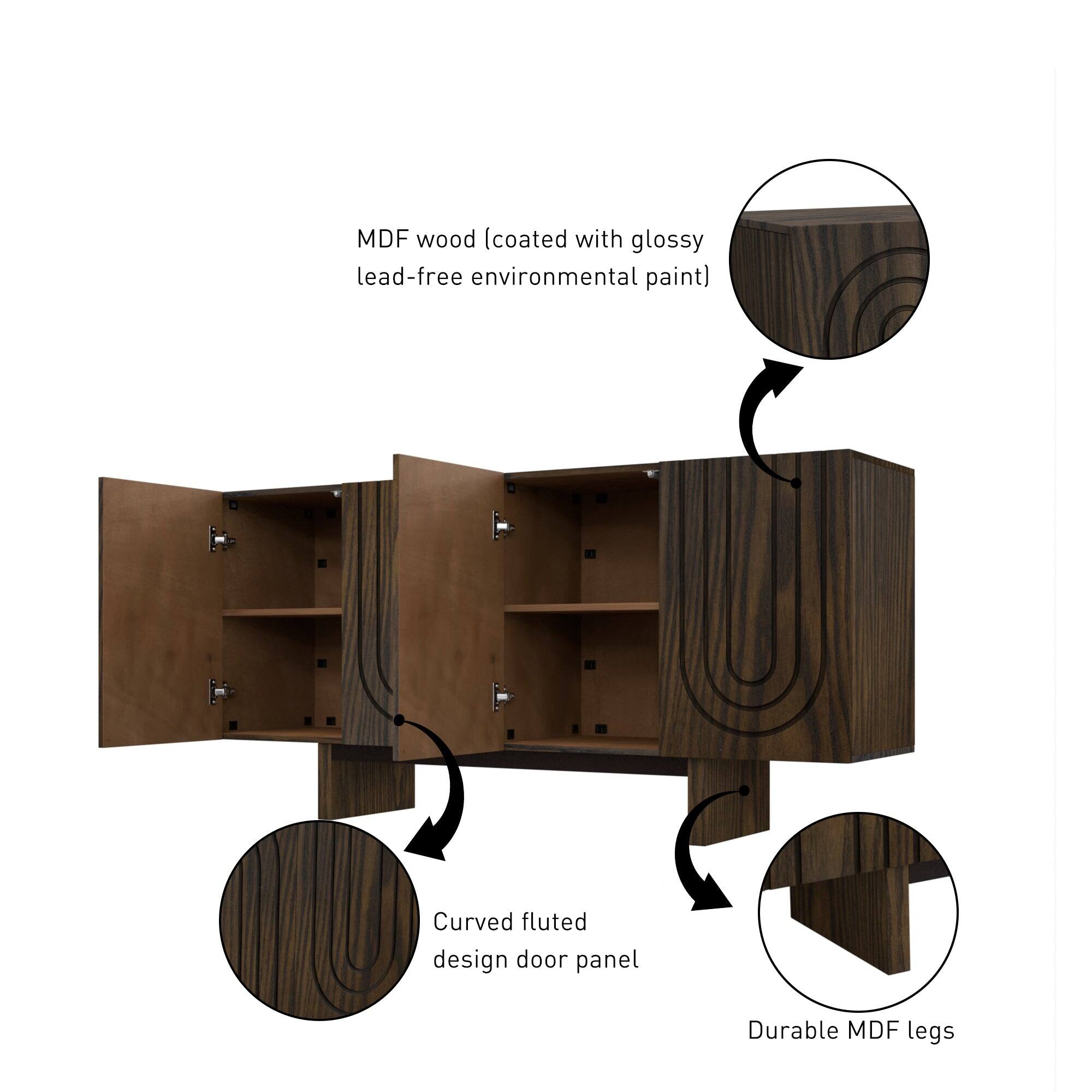 MDF wood (coated with glossy lead-free environmental paint)  
Curved fluted design door panel  
Durable MDF legs