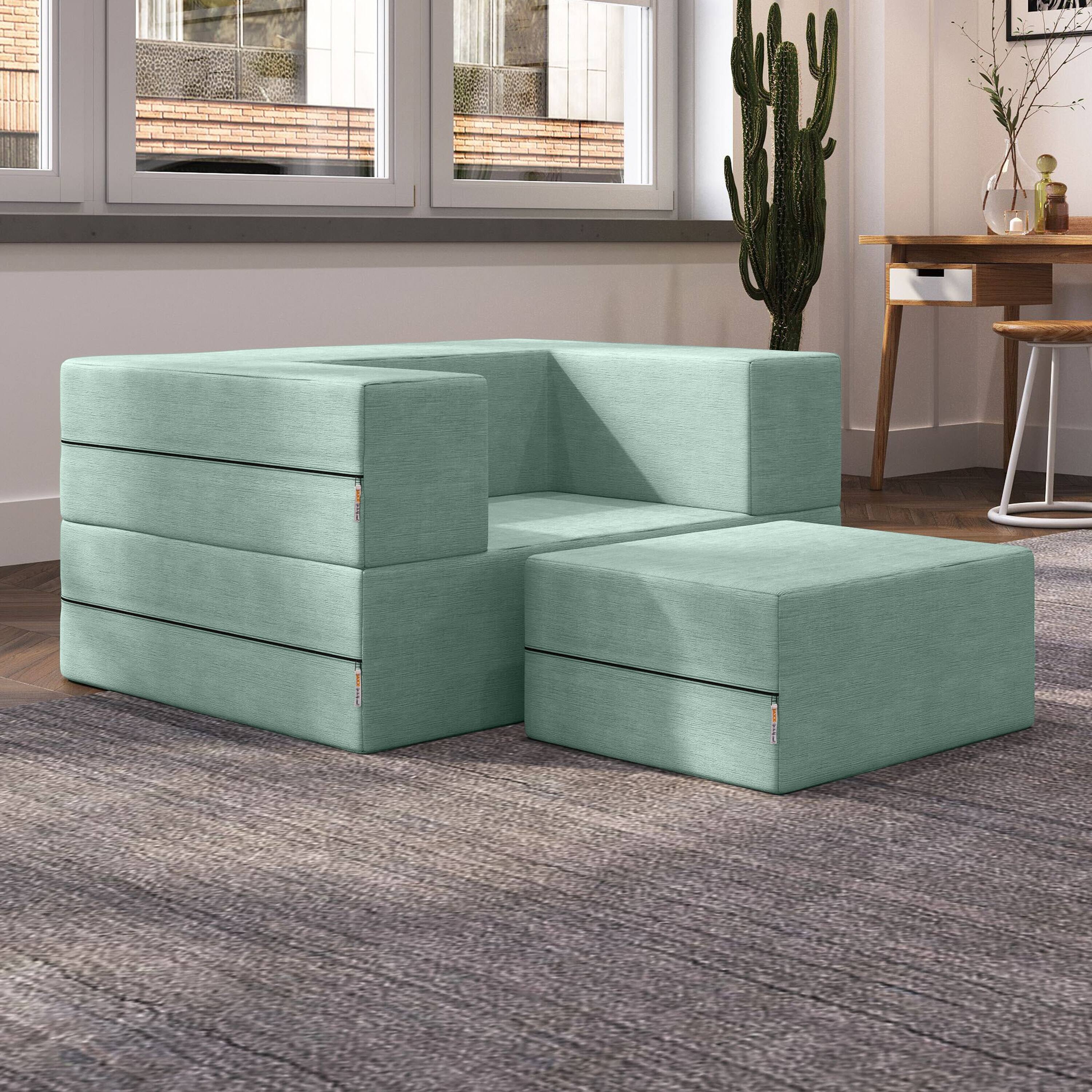 Back. Jaxx - Jaxx Zipline Convertible Sleeper Futon Chair & Ottoman with Machine-Washable Cover, Caribbean - Caribbean.