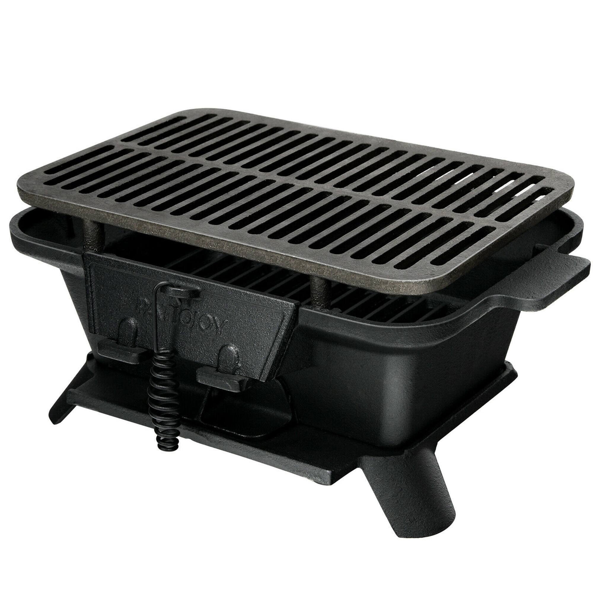 Alt View 11. Costway - Heavy Duty Cast Iron Charcoal Grill Tabletop BBQ Grill Stove for Camping Picnic - Black.
