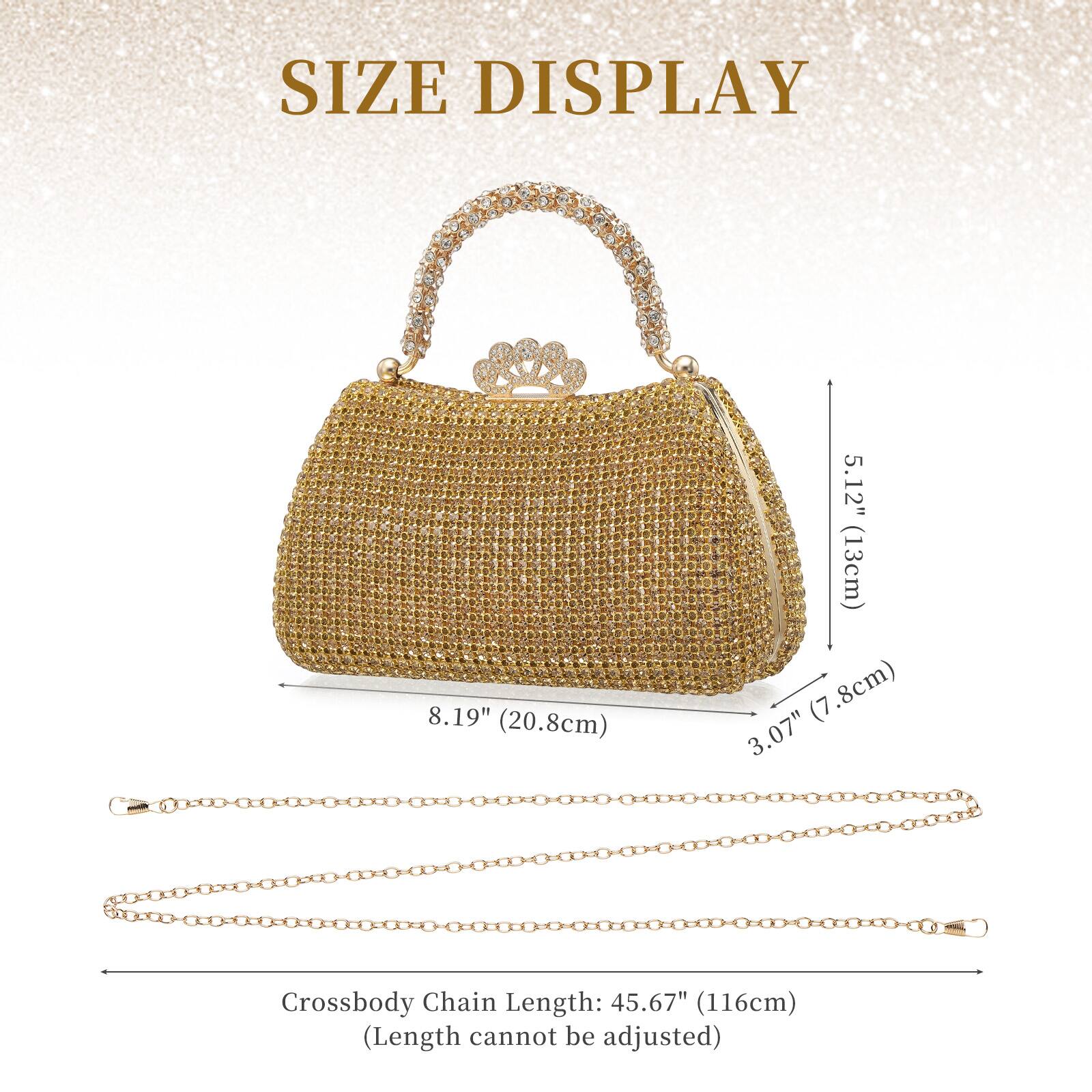 SIZE DISPLAY

- Width: 8.19" (20.8cm)
- Height: 5.12" (13cm)
- Depth: 3.07" (7.8cm)
- Crossbody Chain Length: 45.67" (116cm) (Length cannot be adjusted)