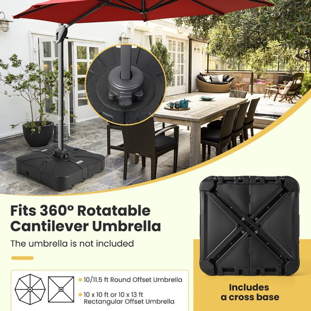 Fits 360° Rotatable Cantilever Umbrella  
The umbrella is not included  

10/11.5 ft Round Offset Umbrella  
10 x 10 ft or 10 x 13 ft Rectangular Offset Umbrella  

Includes a cross base