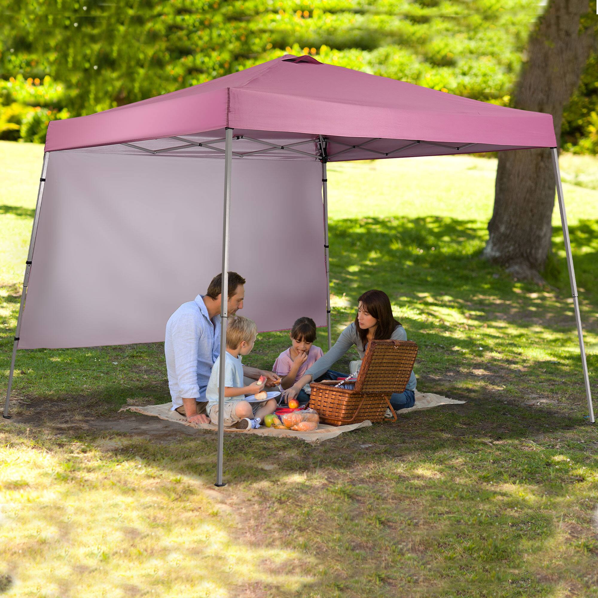 Angle. Ainfox - Ainfox 10x10 Pop Up Canopy Tent with 1 Side Wall, Slant Legs with Carrying Bag,Folding Gazebo Shelter - Pink.