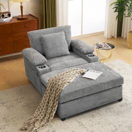 Ecooso - Oversized Chair with Ottoman, Chenille Fabric Sofa Bed, Accent Chair with Cupholders and USB Charging Ports - Gray