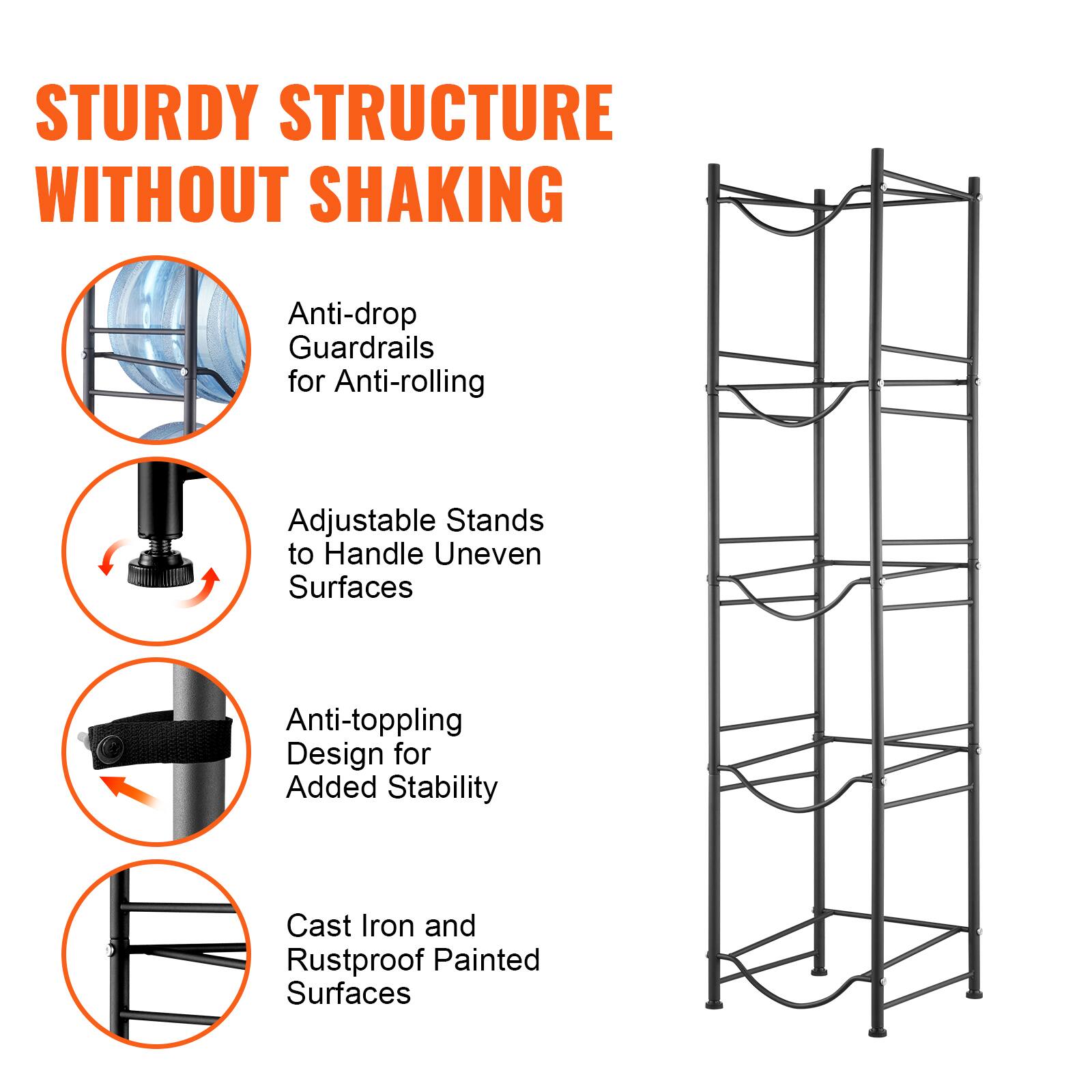 STURDY STRUCTURE WITHOUT SHAKING

- Anti-drop Guardrails for Anti-rolling
- Adjustable Stands to Handle Uneven Surfaces
- Anti-toppling Design for Added Stability
- Cast Iron and Rustproof Painted Surfaces