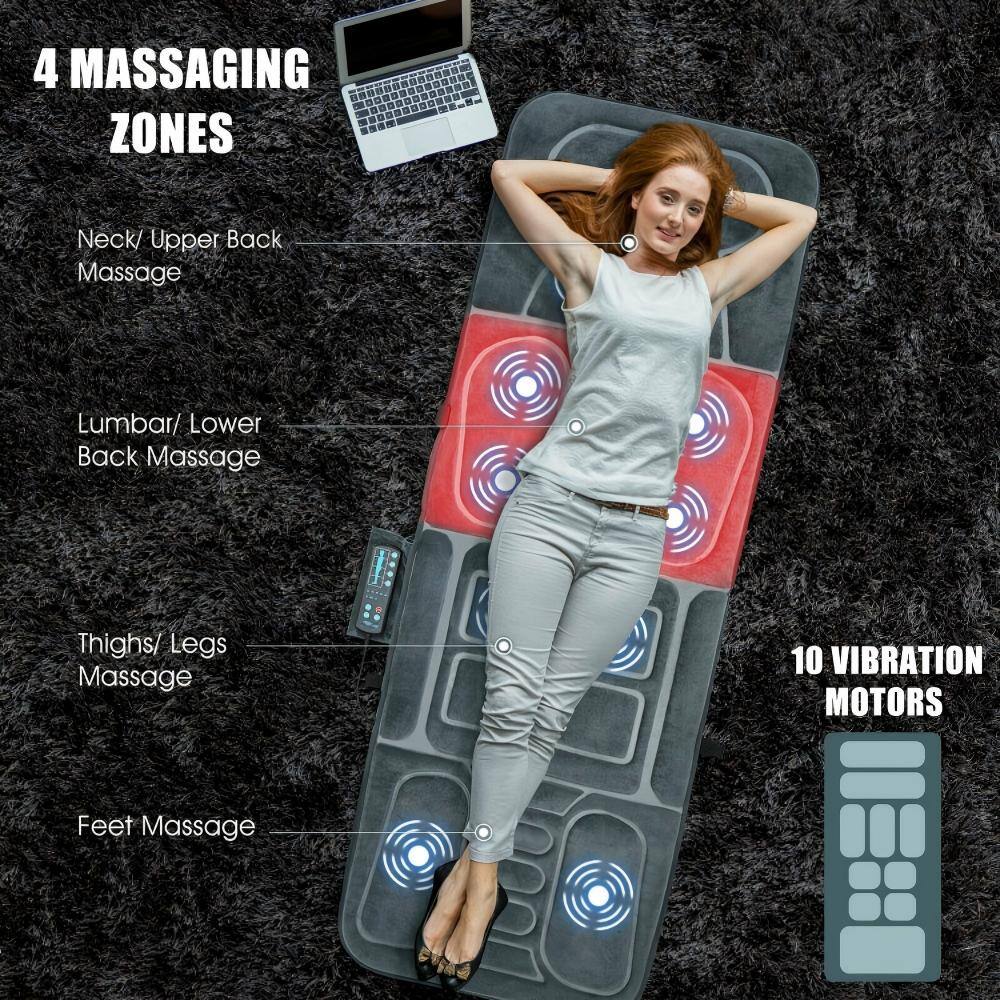4 MASSAGING ZONES

- Neck/ Upper Back Massage
- Lumbar/ Lower Back Massage
- Thighs/ Legs Massage
- Feet Massage

10 VIBRATION MOTORS