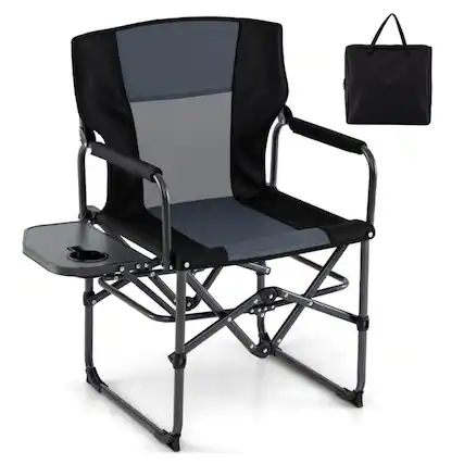 Front. Boyel Living - Black and Gray Folding Camping Chair 36.0-in L x 30.5-in W x 19.5-in H with Cup Holders and Side Table and Carrying Bag - Black.