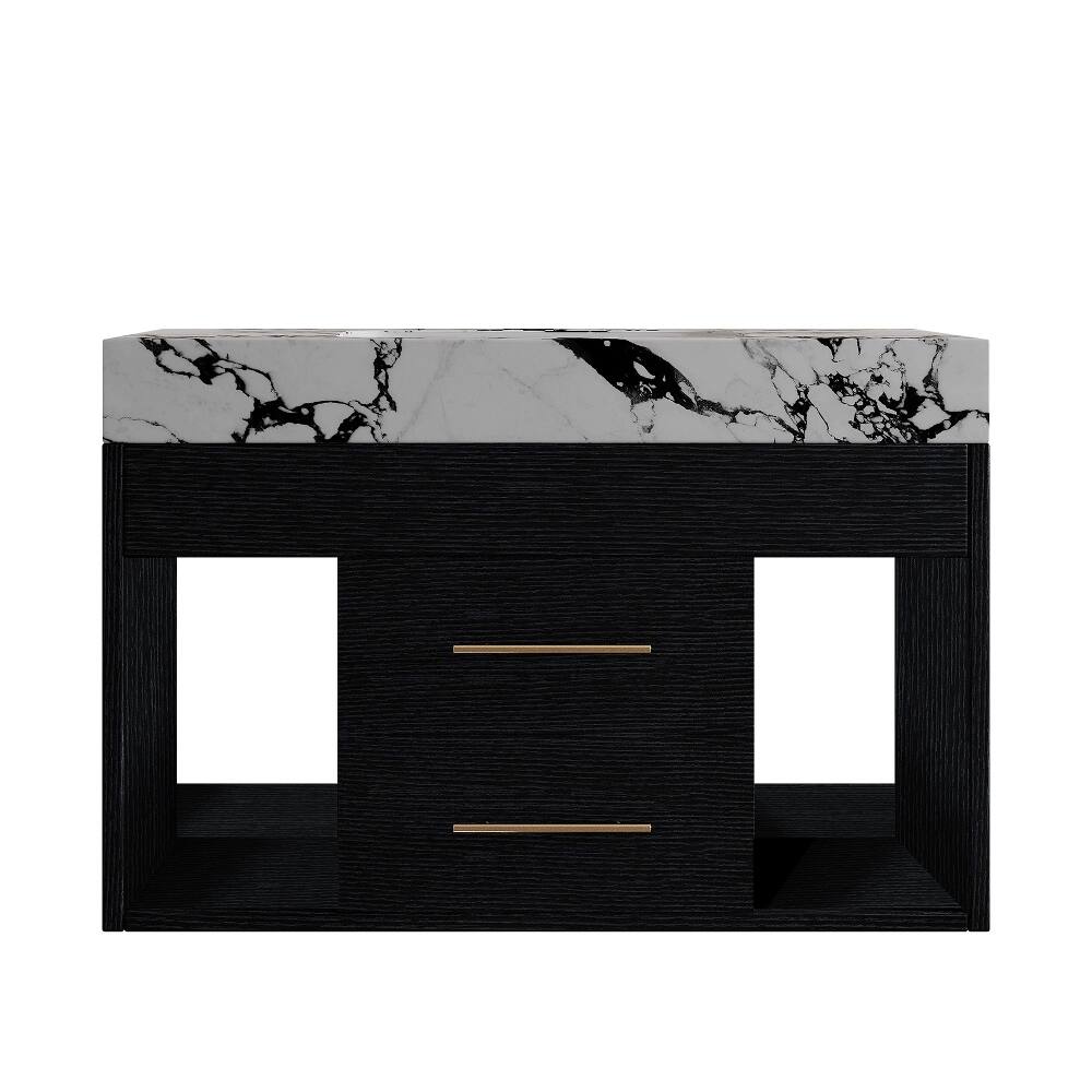 Alt View 4. Loheer - Loheer 29.9 inch floating bathroom vanity with sintered stone top and ceramic undermount sink for small bathrooms - Black.