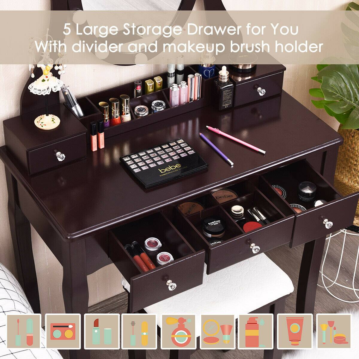5 Large Storage Drawer for You  
With divider and makeup brush holder