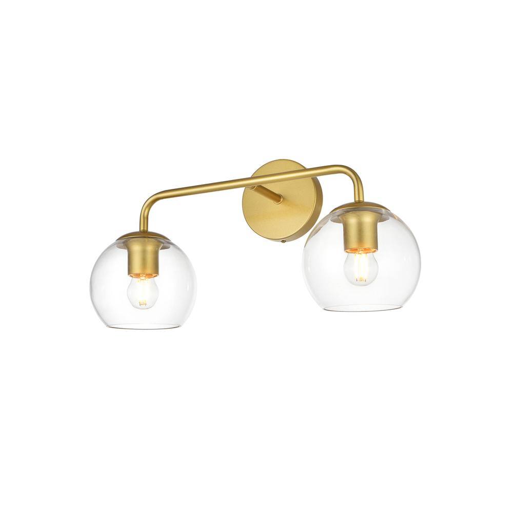 Alt View 1. Living District - Genesis 2 light Brass and Clear Bath Sconce - Brass And Clear.