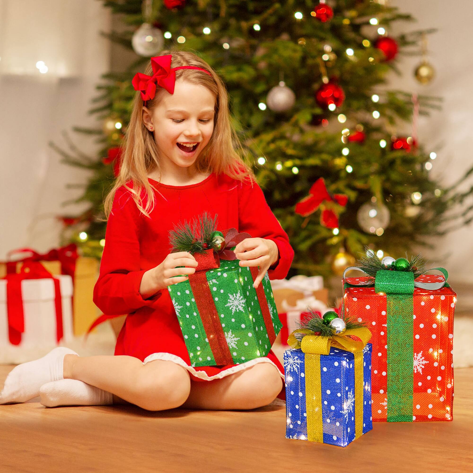 Alt View 14. Costway - 3 PCS Christmas Gift Box Decoration Indoor Outdoor with 52 Pre-lit LED Lights - Multicolor.