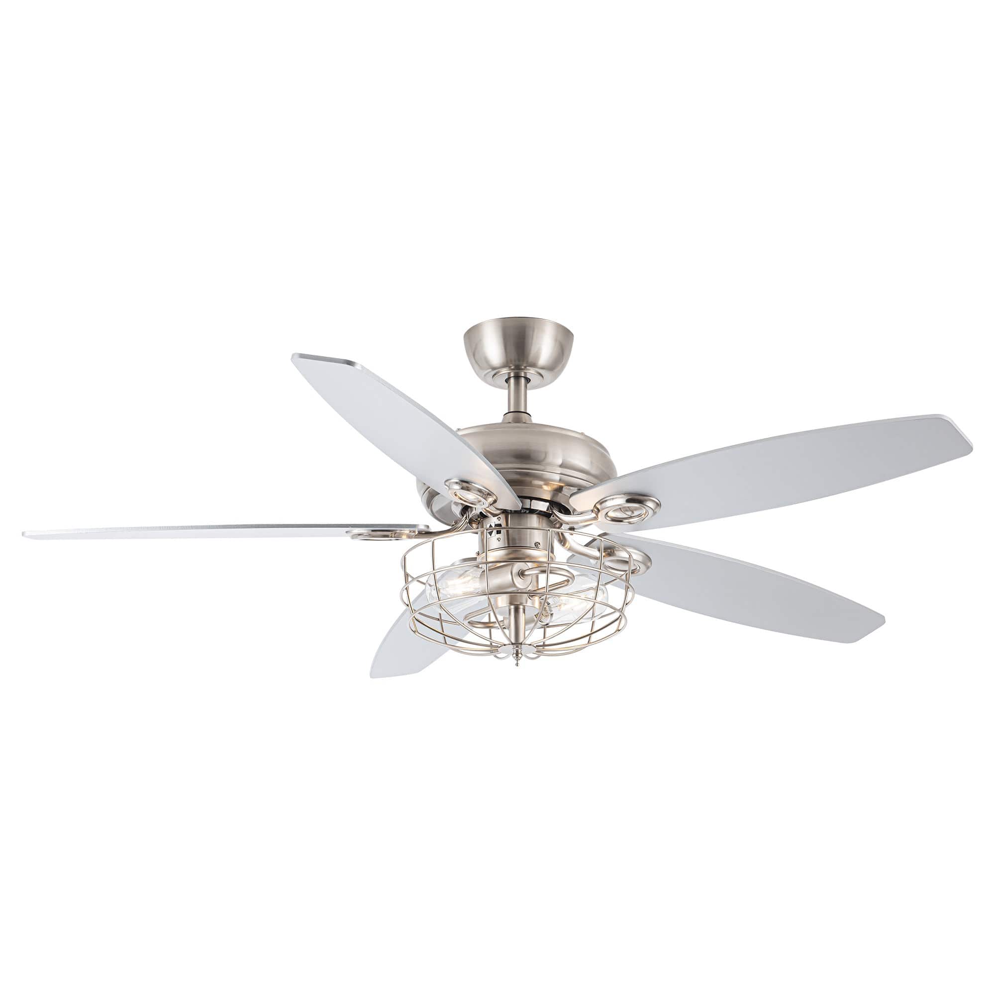 Parrot Uncle - 52" Polished Nickel Wood 5-Blade Modern Ceiling Fan with Remote - Brushed Nickel