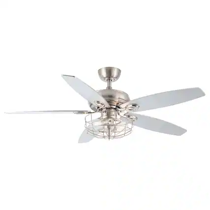 Front. Parrot Uncle - 52" Polished Nickel Wood 5-Blade Modern Ceiling Fan with Remote - Brushed Nickel.