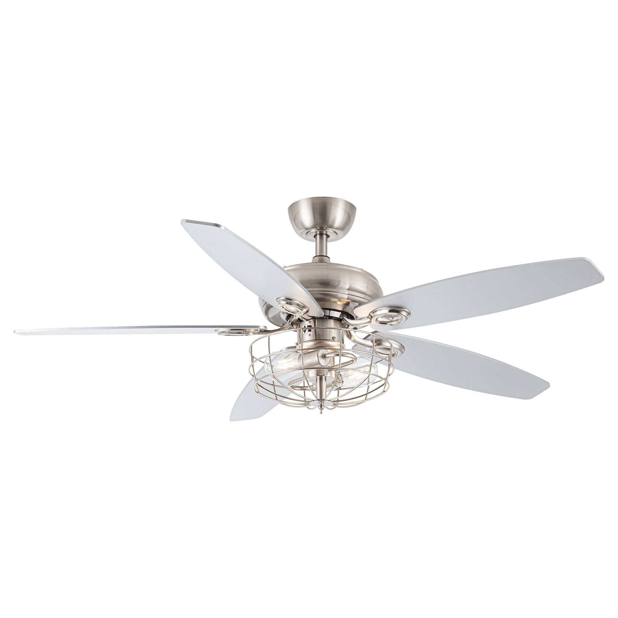 Parrot Uncle - 52" Polished Nickel Wood 5-Blade Modern Ceiling Fan with Remote - Brushed Nickel