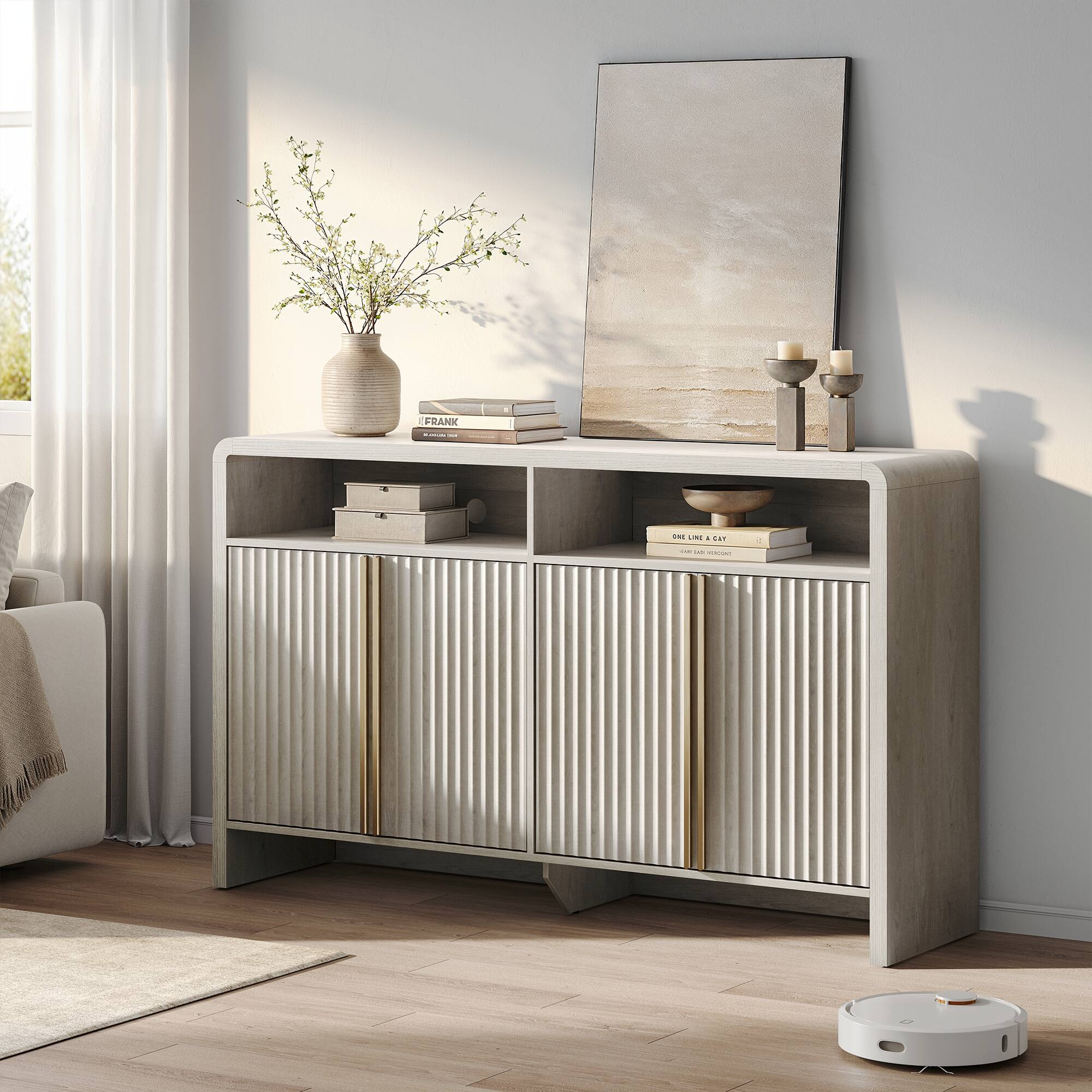 "ModernMate - 59.1"" Modern Fluted Sideboard Buffet Cabinet with 4 Doors - White Alder" price history on PriceWatchPro