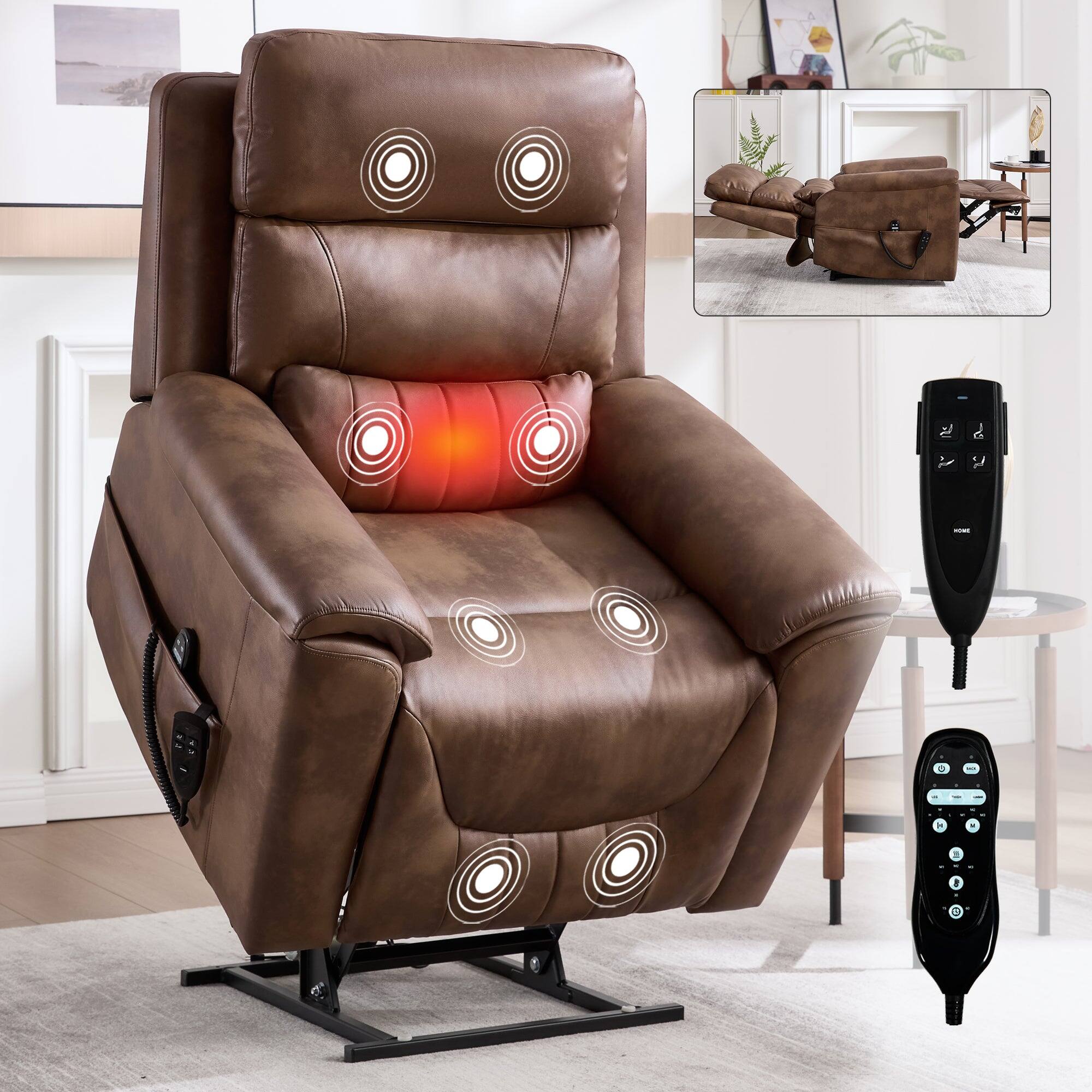 Alt View 1. Boyel Living - Light Brown Faux Leather Dual Motor Power Lift Recliner Chair, Infinite Position, 350 LBS, 8-Point Massage & Lumbar Heat - Light Brown.