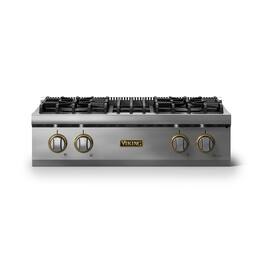 Viking - 30"W. Pro5S 4 Burner Built-in Gas Sealed Burner Rangetop-LP-Stainless Steel/Brushed Brass - Stainless Steel
