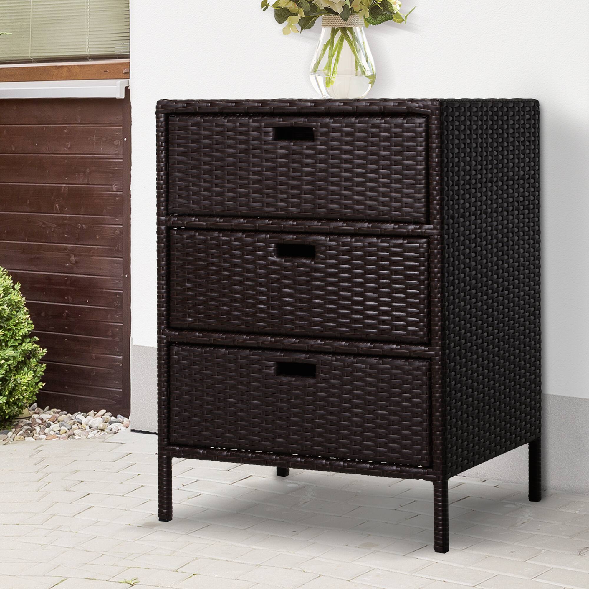 Alt View 1. Outsunny - PE Rattan Storage Cabinet, Wicker Pool Cabinet Organizer - Brown.