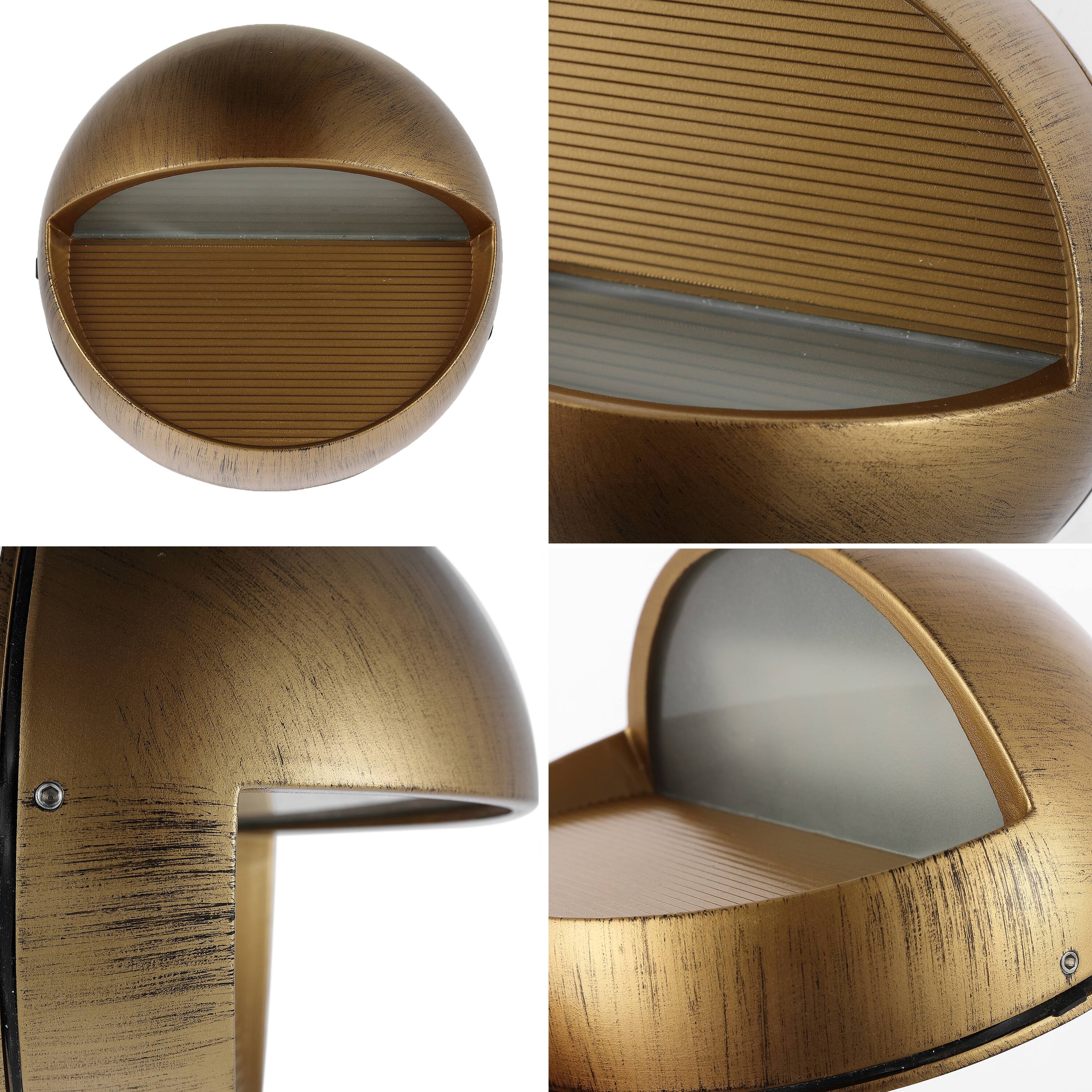 Alt View 5. Jonathan Y - Orbe 6.25" Outdoor Metal/Glass Integrated LED Wall Sconce, Antique Gold - Antique Gold.