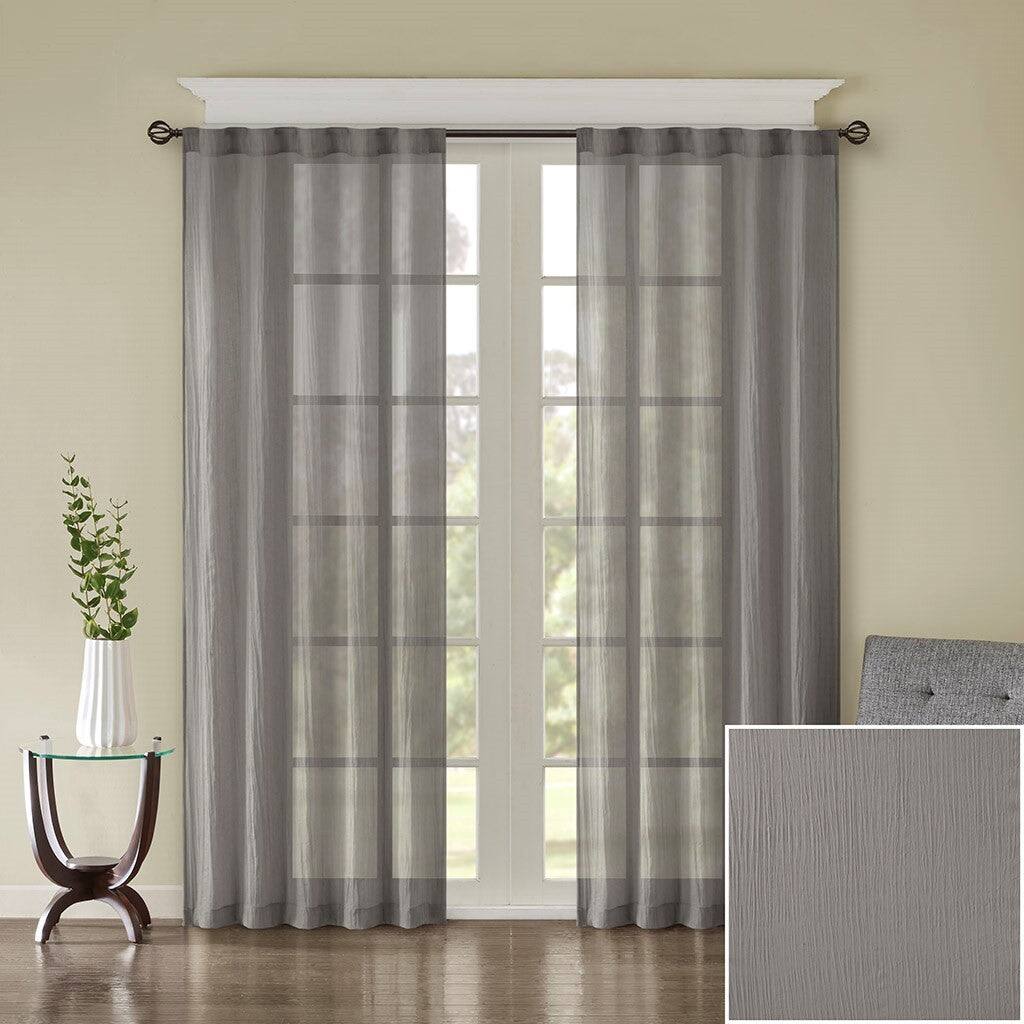 Alt View 4. BreeBe - Solid Crushed Curtain Panel Pair(2 Pcs Window Panels) - Grey.