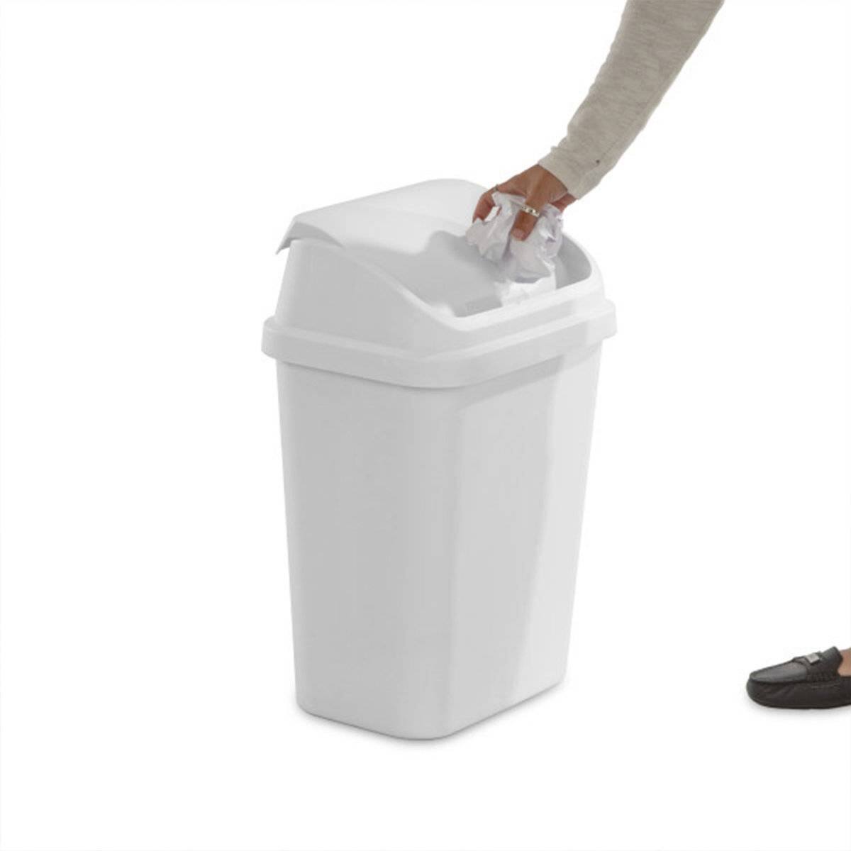 Back. Hivvago - Set of 6 - White 7.8 Gallon Swing Top Kitchen Wastebasket Trash Can - White.